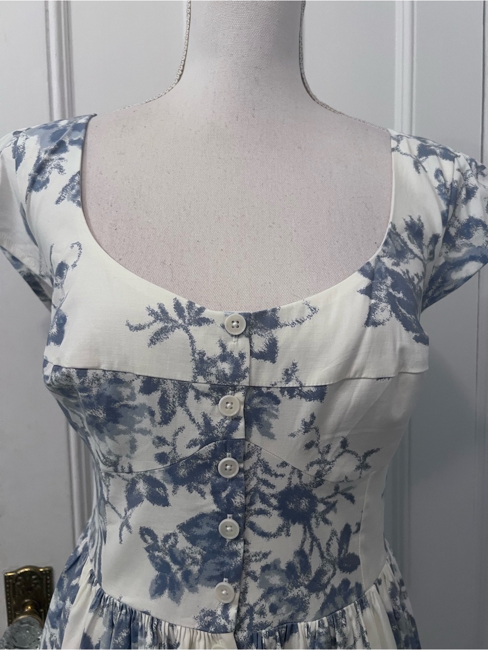 Reformation White Maxi Dress with Blue Floral Print - Picture 3 of 9